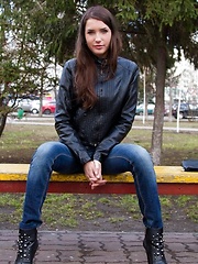 Russian teen shows hairy pussy