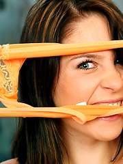 A very odd teenager loves eating her dirty orange panties