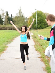 Cutie banging the fitness trainer after a long outdoor run