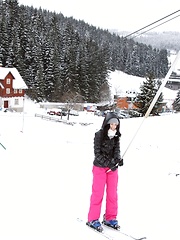 Skiing teenage sweethearts petting cunts at a giant chalet