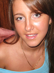 Playful teen swallows a dick from head to balls