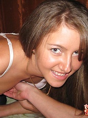 Playful teen swallows a dick from head to balls